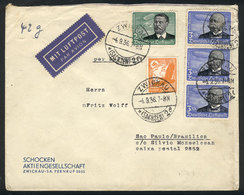 GERMANY: Airmail Cover Sent From Zwickau To Sao Paulo (Brazil) On 4/SE/1936 Franked With 11.80RM. (including Strip Of 3  - Otros & Sin Clasificación