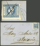 ARGENTINA: GJ.17, 1P. Blue Franking A Folded Cover Dated 5/JUN/1860 And Sent From Buenos Aires To Rosario, With Nice Pen - Buenos Aires (1858-1864)