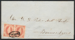 ARGENTINA: GJ.19, 1st Or 2nd Printing, 2 Superb Copies Franking A Folded Cover To Buenos Aires, With Cloud Cancel Of SAL - Cartas & Documentos