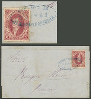 ARGENTINA: GJ.25, Fantastic Example Of 4th Printing IMPERFORATE At Top, Franking A Folded Cover Dated 15/MAR/1866 With C - Storia Postale