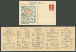 ARGENTINA: GJ.TAR-66, 1934 Double Postal Card Of 10c. San Martín With Map Of South America And Inside Statistics (census - Altri & Non Classificati