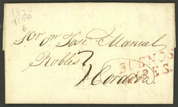 ARGENTINA: Entire Letter Dated 26/JUN/1824 And Sent To Córdoba, With The 2-line BUENOS AYRES Mark (GJ.BUE 6) In Rust-red - Vorphilatelie