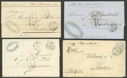 ARGENTINA: 3 Letters Or Folded Covers Of The Year 1866 And 1869 + 1 Stationery Envelope Of 1892, Sent To France And Belg - Altri & Non Classificati