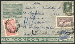 ARGENTINA: 11/OC/1932 Buenos Aires - Czechoslovakia, Via ZEPPELIN: Registered Cover Franked By GJ.722 + Other Values (to - Otros & Sin Clasificación
