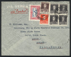 ARGENTINA: Airmail Cover Sent Via ZEPPELIN From La Plata To England On 28/MAY/1934, Franked With 3.15P. Including A Bloc - Andere & Zonder Classificatie