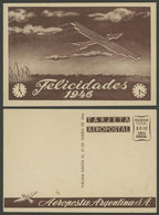 ARGENTINA: New Year Greeting Postcard Of AEROPOSTA ARGENTINA Airline For 1945/6, Unused, Excellent Quality, Rare! - Argentina