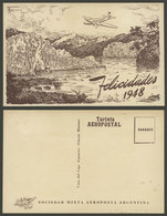 ARGENTINA: New Year Greeting Postcard Of AEROPOSTA ARGENTINA Airline For 1948, Unused, Excellent Quality, Rare! - Argentinien