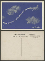 ARGENTINA: New Year Greeting Postcard Of CONDOR Airline For 1936/7, Unused, Excellent Quality, Rare! - Argentinien