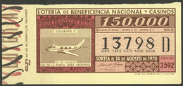 ARGENTINA: Lottery Ticket Of 1970 With View Of Airplane Guaraní II, Commemorating The Air Force Day, VF! - Biglietti Della Lotteria