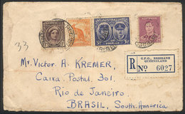 AUSTRALIA: Registered Cover Sent From Brisbane To Brazil In NO/1945 With Nice 4-color Postage! - Otros & Sin Clasificación