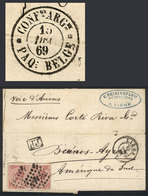 BELGIUM: 13/DE/1869 LIEGE - Argentina: Folded Cover Franked With Pair Sc.21 (Leopold I 40c. Rose Perf 15), With Numeral  - Other & Unclassified