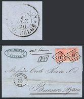 BELGIUM: 30/SE/1870 ANVERS - Argentina: Folded Cover Franked With Pair Sc.21a (Leopold I 40c. Rose Perf 14½x14), With Nu - Autres & Non Classés