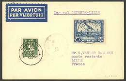 BELGIUM: 1/JUL/1935 Ostende - Lille, First Flight, Card Of Very Fine Quality With Arrival Backstamps! - Sonstige & Ohne Zuordnung
