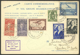 BELGIUM: 20/OC/1937 Bruxelles - Leopoldville And Return, Postcard Flown On First Group Flight, VF! - Autres & Non Classés