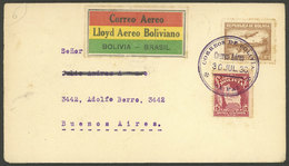 BOLIVIA: 30/AU/1930 La Paz - Buenos Aires, First Airmail Cover Of Lloyd Aéreo Boliviano, Cover With Special Label Of The - Bolivia