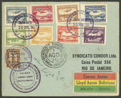 BOLIVIA: 30/AU/1930 La Paz - Rio De Janeiro, First Airmail Cover Of Lloyd Aéreo Boliviano, Cover With Special Label Of T - Bolivien