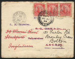 BRAZIL: Cover Franked With 300Rs. Sent From Pernambuco To Valparaiso (Chile) On 10/JUN/1908, And From There Forwarded To - Otros & Sin Clasificación