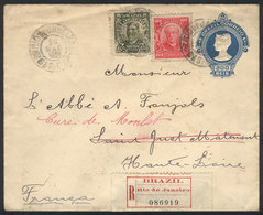 BRAZIL: 200Rs. Stationery Envelope + 500Rs., Sent By Registered Mail From Rio De Janeiro To France On 24/MAR/1909, VF Qu - Otros & Sin Clasificación