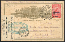 BRAZIL: Postal Card Flown By ZEPPELIN, Sent From Porto Alegre To Germany On 20/OC/1931 Franked With 2,500Rs. (+ 200Rs. O - Altri & Non Classificati