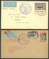 CEYLON: 21/DE/1936 Watawala-Scotland And Lindula-Canada, 2 Airmail Covers Carried On The Special Christmas Flight, Witho - Ceylan (...-1947)