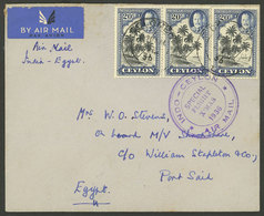 CEYLON: 22/DE/1936 Colombo - Port Said (Egypt), Special Christmas Flight, Cover With Minor Defect On Back (part Of Back  - Ceylon (...-1947)