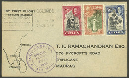 CEYLON: 24/DE/1936 Colombo - Madras (India), Special Christmas Flight, Cover Of VF Quality With Arrival Backstamp - Ceilán (...-1947)