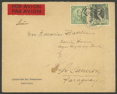 CHILE: 27/NO/1929 Santiago - Paraguay, Airmail Cover Franked With 5.05P., Unusual Destination, VF Quality! - Chili