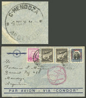 CHILE: 9/OC/1935 Santiago - Mendoza, Airmail Cover With Special Rose Mark "Primer Vuelo Chile - Europa - VIA CONDOR", RA - Cile