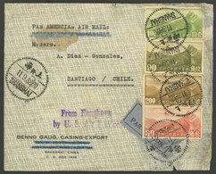 CHINA: 11/SE/1938 Shanghai - Chile, Airmail Cover With Good $4.20 Postage, And Attractive Violet "From Hongkong - By U.S - Sonstige & Ohne Zuordnung