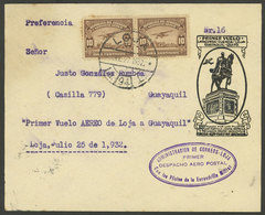 ECUADOR: 30/JUL/1932 Loja - Guayaquil, First Military Airmail, Cover Of VF Quality With Arrival Backstamp! - Ecuador
