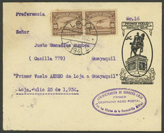 ECUADOR: 30/JUL/1932 Loja - Guayaquil, First Military Airmail, Cover Of VF Quality With Arrival Backstamp! - Equateur