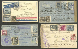 SPAIN: 4 Airmail Covers Sent To Argentina Between 1936 And 1938, 2 Censored, Nice Frankings, Very Good Lot! - Otros & Sin Clasificación