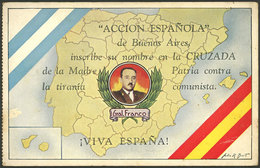 SPAIN: "Acción Española" Of Buenos Aires, Pro-Franco Postcard Against The Communist Tyranny, Value 1 Peso, VF Quality!" - Otros & Sin Clasificación