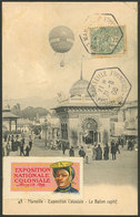 FRANCE: Postcard With View Of A Balloon Flying Over The Colonial Exhibition Of Marseille, Franked With 5c. And Hexagonal - Otros & Sin Clasificación