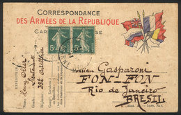 FRANCE: Free Postage Card For Soldiers At The War Front, Sent To Brazil On 12/DE/1915 With Additional Franking Of 10c.,  - Otros & Sin Clasificación