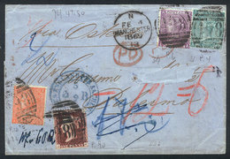 GREAT BRITAIN: 4/FE/1869 Manchester - Palermo (Italy): Folded Cover (the Surname Of The Addressee Was Cut Out) With Mult - Other & Unclassified