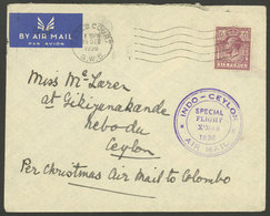 GREAT BRITAIN: 15/DE/1936 London - Ceylon, Special Christmas Flight, Cover Of VF Quality With Arrival Backstamp Of Colom - Other & Unclassified