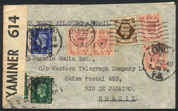 GREAT BRITAIN: Airmail Cover Sent From London To Brazil On 4/OC/1940, Handsome Postage, Censored, Small Defect, VF Appea - Other & Unclassified