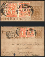 INDIA: Postal Card Of The State Of HOLKAR With Additional Postage Of The State Of INDORE, Used On 23/JA/1946, Interestin - Sonstige & Ohne Zuordnung