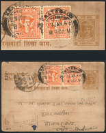 INDIA: Postal Card Of The State Of HOLKAR With Additional Postage Of The State Of INDORE, Used On 23/JA/1946, Interestin - Other & Unclassified