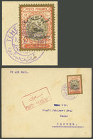 IRAN: Sc.C14, 1927 10k. Franking A Cover Flown Between Teheran And Bender, With Arrival Backstamp, Handsome! - Iran