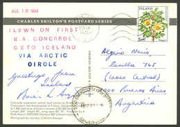 ICELAND: 20/AU/1984 Reykjavik - Argentina, Postcard Flown On First CONCORDE Flight Over The Arctic Betwen Great Britain  - Sonstige & Ohne Zuordnung