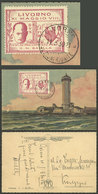 ITALY: Postcard With View Of "Il Marzocco, Livorno" Sent From Livorno To Viareggio On 11/MAY/1930 Franked With CINDERELL - Ohne Zuordnung