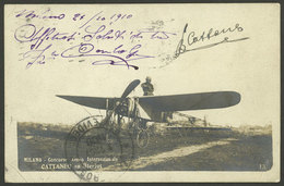 ITALY: AVIATION: CATTANEO On His Bleriot Airplane At The Intl. Aviation Tournament Of Milano, 1910. Beautiful PC Sent Fr - Otros & Sin Clasificación