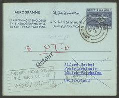 KUWAIT: Aerogram Sent To Switzerland On 21/MAR/1963 And Then Returned To The Sender Who Lived In USA, VF Quality, Intere - Koweït