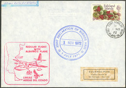 FALKLAND ISLANDS/MALVINAS: 1/NO/1972 LADE Last Flight Between Stanley And Comodoro Rivadavia By Albatros Airplane, Cover - Islas Malvinas