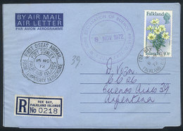 FALKLAND ISLANDS/MALVINAS: 8/NO/1972 Fox Bay - Buenos Aires: Registered Aerogram Flown On The "First Overseas Airmail",  - Islas Malvinas
