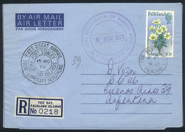 FALKLAND ISLANDS/MALVINAS: 8/NO/1972 Fox Bay - Buenos Aires: Registered Aerogram Flown On The "First Overseas Airmail",  - Falkland Islands