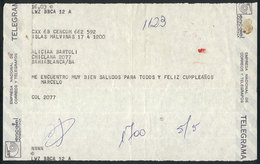 FALKLAND ISLANDS/MALVINAS: Telegram Sent From The War Front By An Argentine Soldier To His Mother! Sent On 5/MAY/1982 To - Falklandinseln