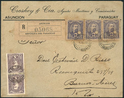 PARAGUAY: Front Of A Registered Cover Franked With 40c., Sent From Asunción To Buenos Aires On 28/JUL/1896, Very Nice! - Paraguay